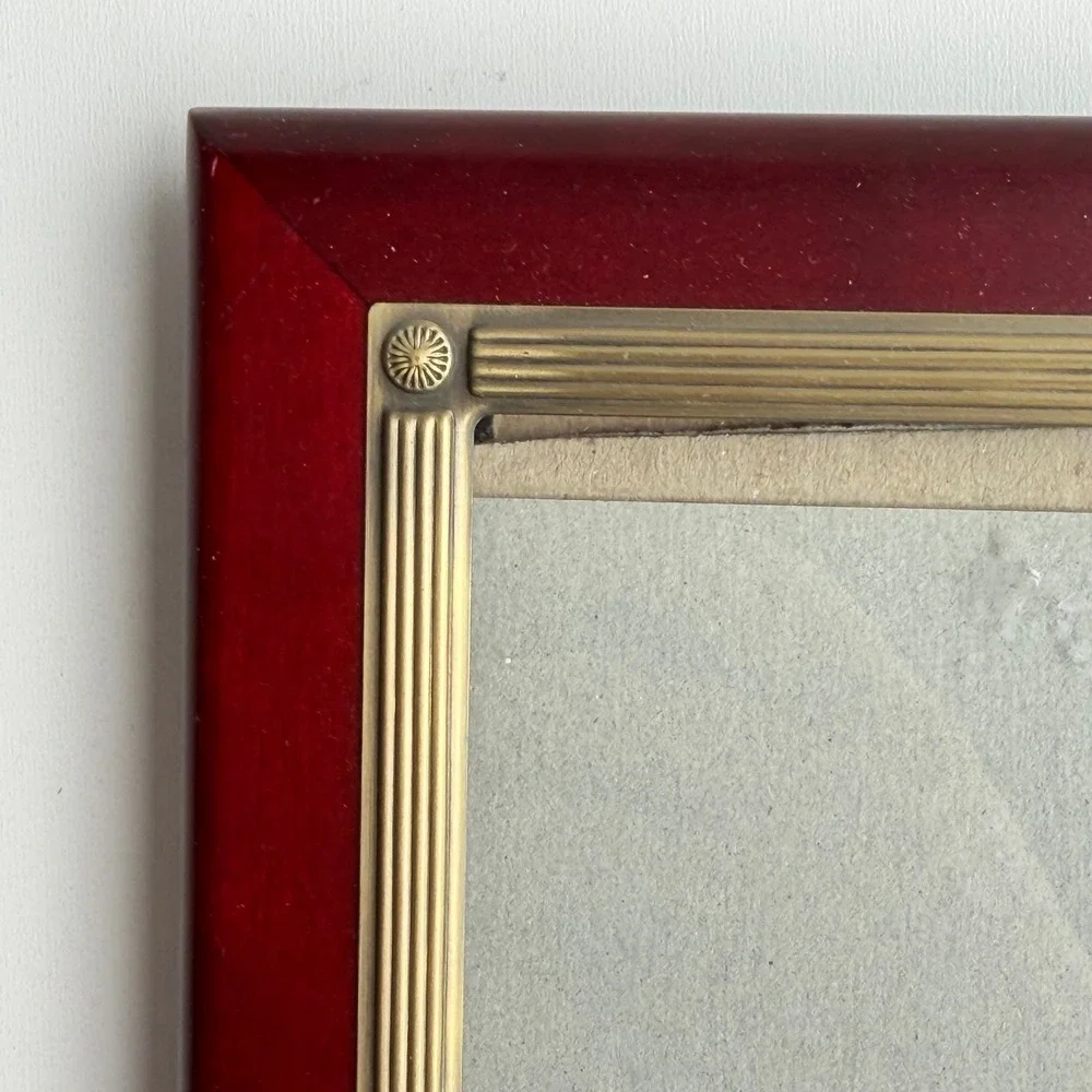 Vintage Wood Brass Picture Frame 5x7 Red Fluted Trim Old World French Farmhouse